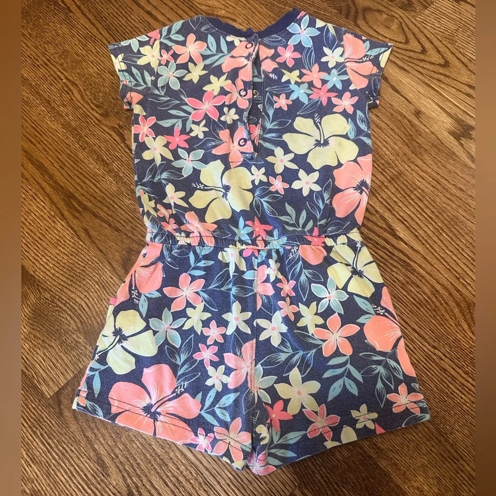 Carter’s Navy Floral Romper Tropical Print Short Sleeve One-Piece Toddler 2T
